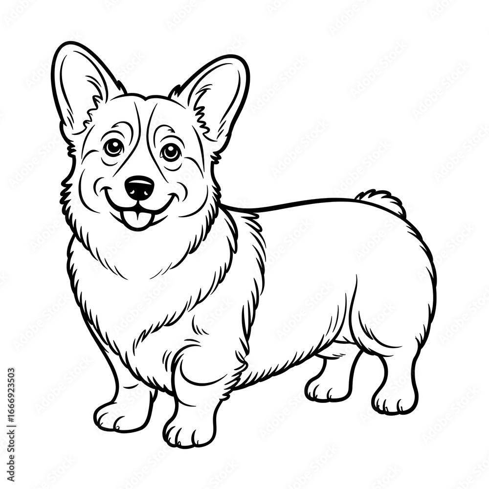 Fototapeta premium Charming Corgi Illustration A Delightful Depiction of a Pembroke Welsh Corgi with Playful Expression and Detailed Outlines