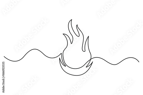 Continuous one line drawing of bonfire flame outline vector illustration minimal fire art on white background
