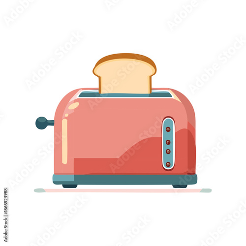 Stylized Pink Toaster with Bread Slice Ready to Toast for Breakfast Meal