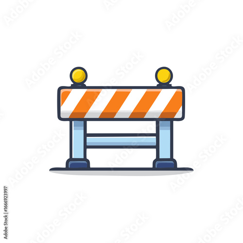 Road Construction Barrier with Orange Stripes and Yellow Warning Lights Vector Illustration