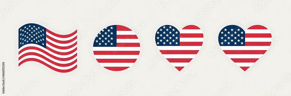 Obraz premium American flag in various shapes isolated on white background
