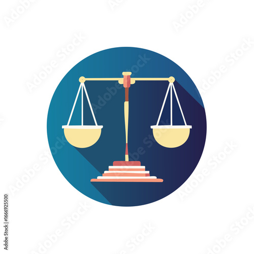 Scales of Justice Icon inside a Gradient Circle. Balance, Judgement, Law Symbol with shadow