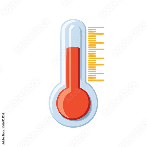 Stylized illustration of a thermometer showing a moderate temperature with a red liquid column and scale