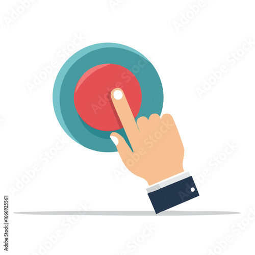 Hand Finger Pushing Red Button Decision Choice Action Start Go Initiate Action