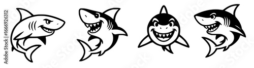 Four vector drawings of a shark
