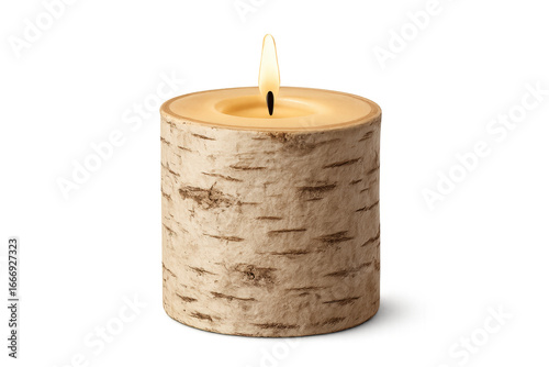 Burning birch candle with transparent background illuminating serenity