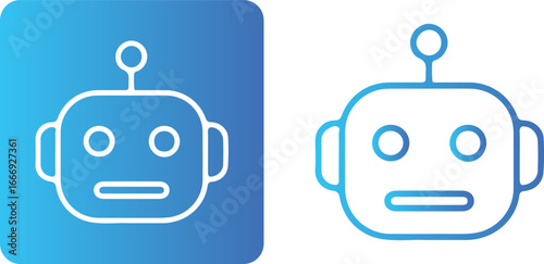 “Twin Chatbot Icons” – Gradient Blue Robot Faces in Dual Presentation for Conversational Branding, UI Feedback, and Modular Merch