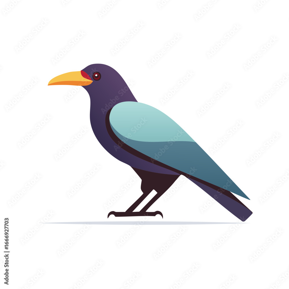 Fototapeta premium Colorful Roller Bird Illustration Standing Profile with Golden Yellow Beak and Aquamarine Feathers