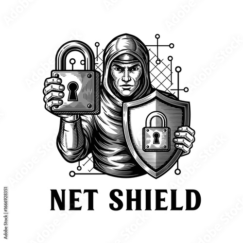 A hooded figure safeguards digital assets.  Strong security, reliable protection.