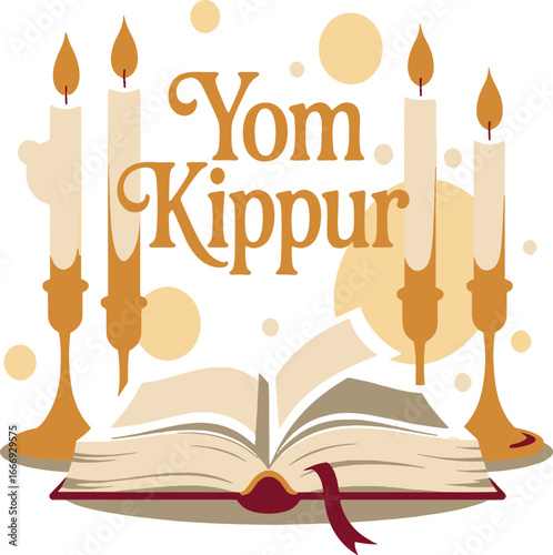 A Symbolic Illustration Celebrating Yom Kippur The Day of Atonement Religious Holiday with Candles and a Book