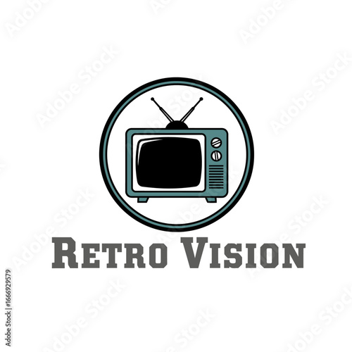 A retro-styled television logo.  Vintage TV set in a circle.