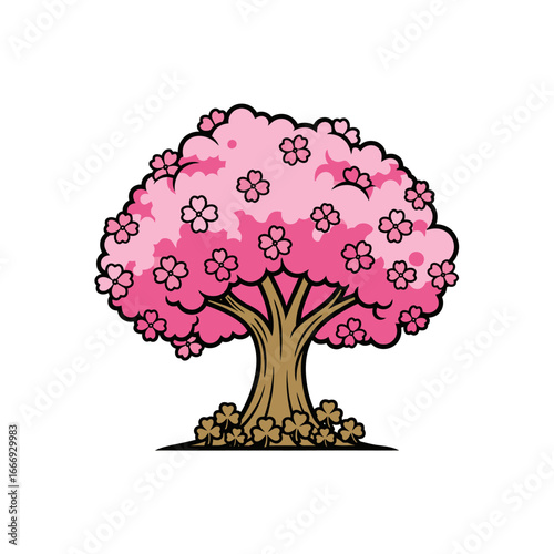 A charming illustration of a pink cherry blossom tree.