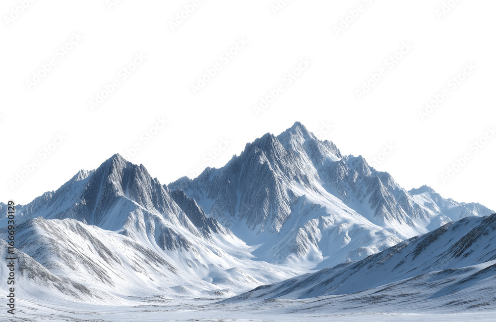 Obraz premium Majestic snowcapped mountain peak isolated on transparent background, a breathtaking landscape of natures grandeur and beauty