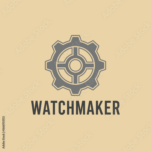 A minimalist logo design featuring a gear, symbolizing precision and craftsmanship in watchmaking.