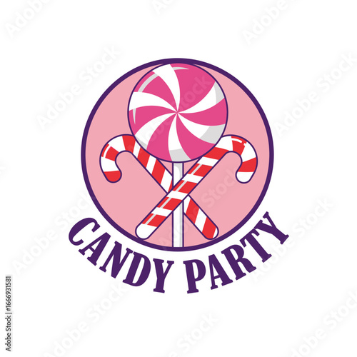 A vibrant logo featuring a lollipop and candy canes, perfect for a candy party or sweet shop.