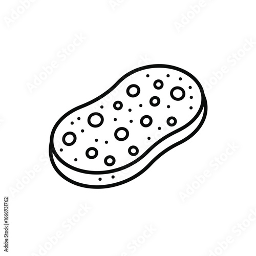 A simple black and white line icon illustrating a porous pumice stone, featuring its characteristic rough texture and numerous small holes, depicted in a clean, thin outline vector style.