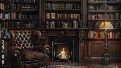 Chair by Fireplace in Library