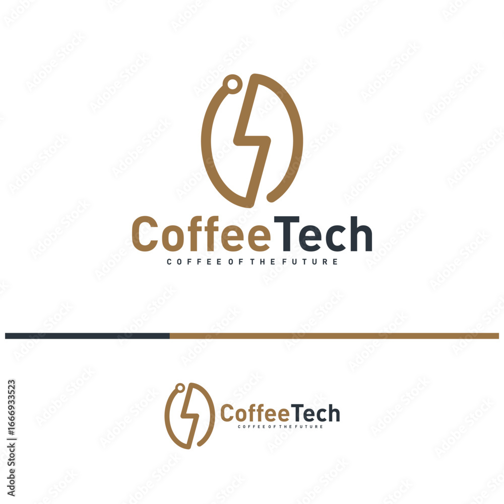 Fototapeta premium Coffee bean logo with data connection. Creative coffee tech logo template vector illustration