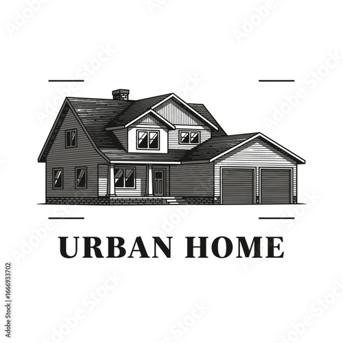 Stylish illustration of a modern suburban house. Ideal for real estate or home design.