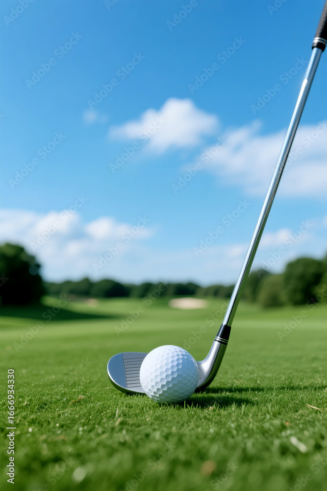 Obraz premium Golf Ball and Club on Green Fairway