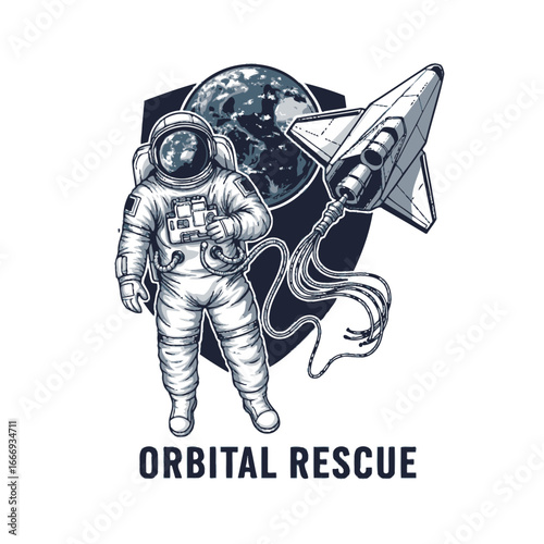 Astronaut in space, rescue mission, Earth, rocket
