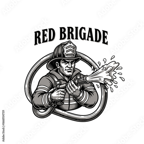 A powerful logo design featuring a firefighter bravely battling a blaze.