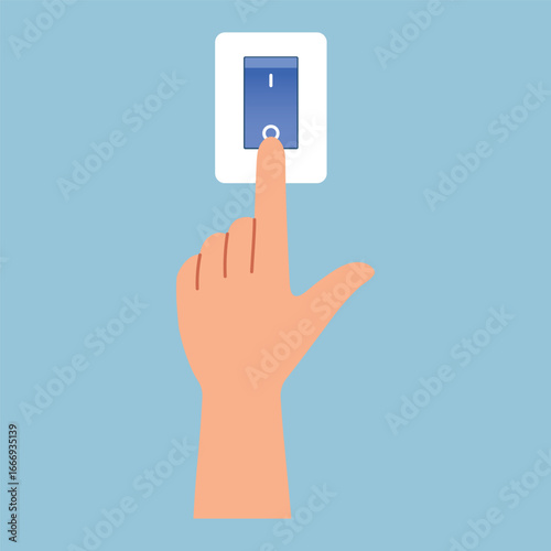 Hand press electricity switch on, Lighting control, Save Energy illustration