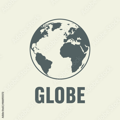 Simple grey globe illustration on a beige background. Minimalist design.