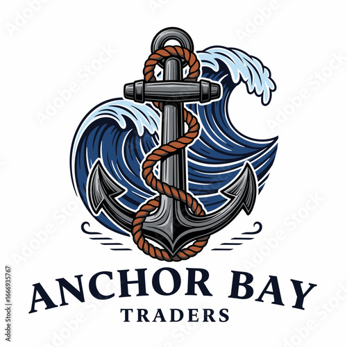 A vintage-style logo featuring an anchor and waves. Perfect for nautical businesses.