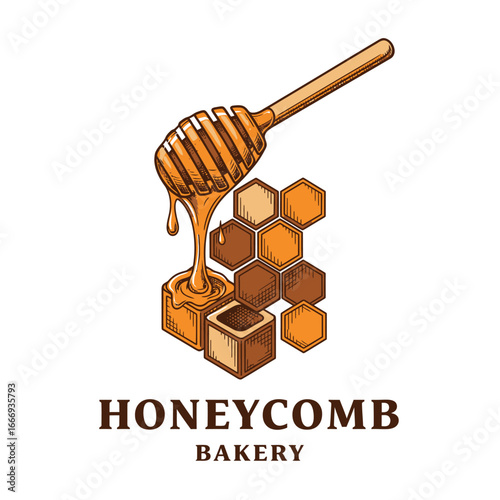 Honeycomb Bakery logo featuring honey dripping from a dipper onto honeycomb.