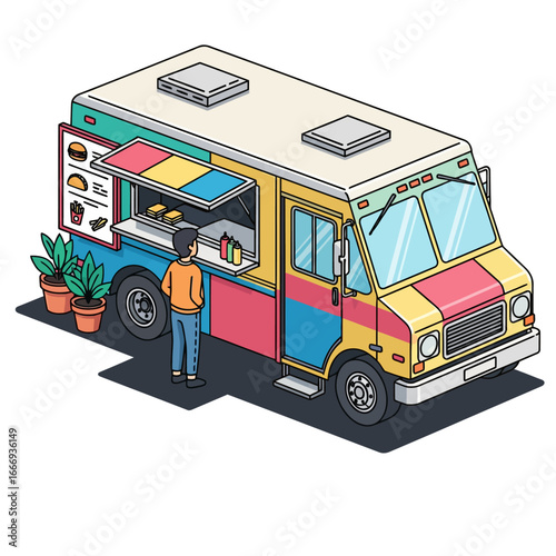 Person ordering food from a colorful food truck