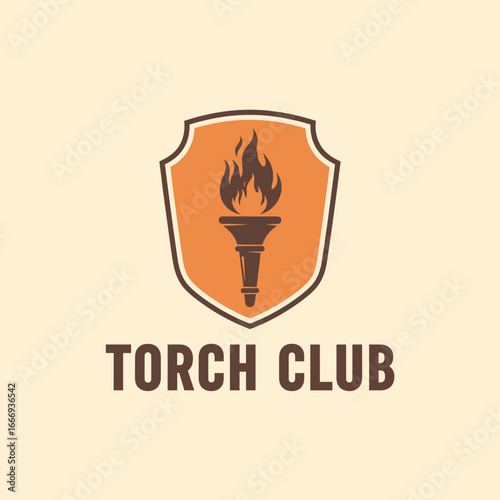 A vintage-style logo featuring a torch inside a shield.  Perfect for clubs or organizations.