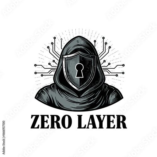 Zero Layer logo:  A hooded figure with a shield and keyhole symbolizes ultimate digital security.