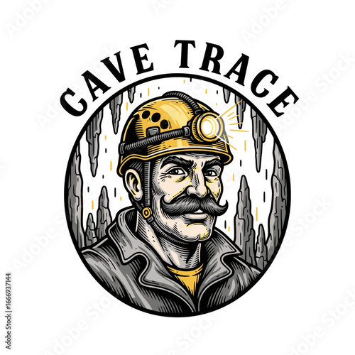 A vintage illustration of a miner in a cave.
