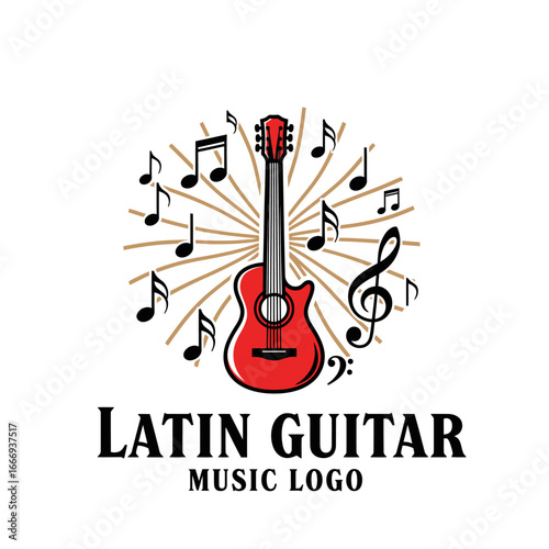 Acoustic guitar surrounded by musical notes. Perfect for a Latin music brand.