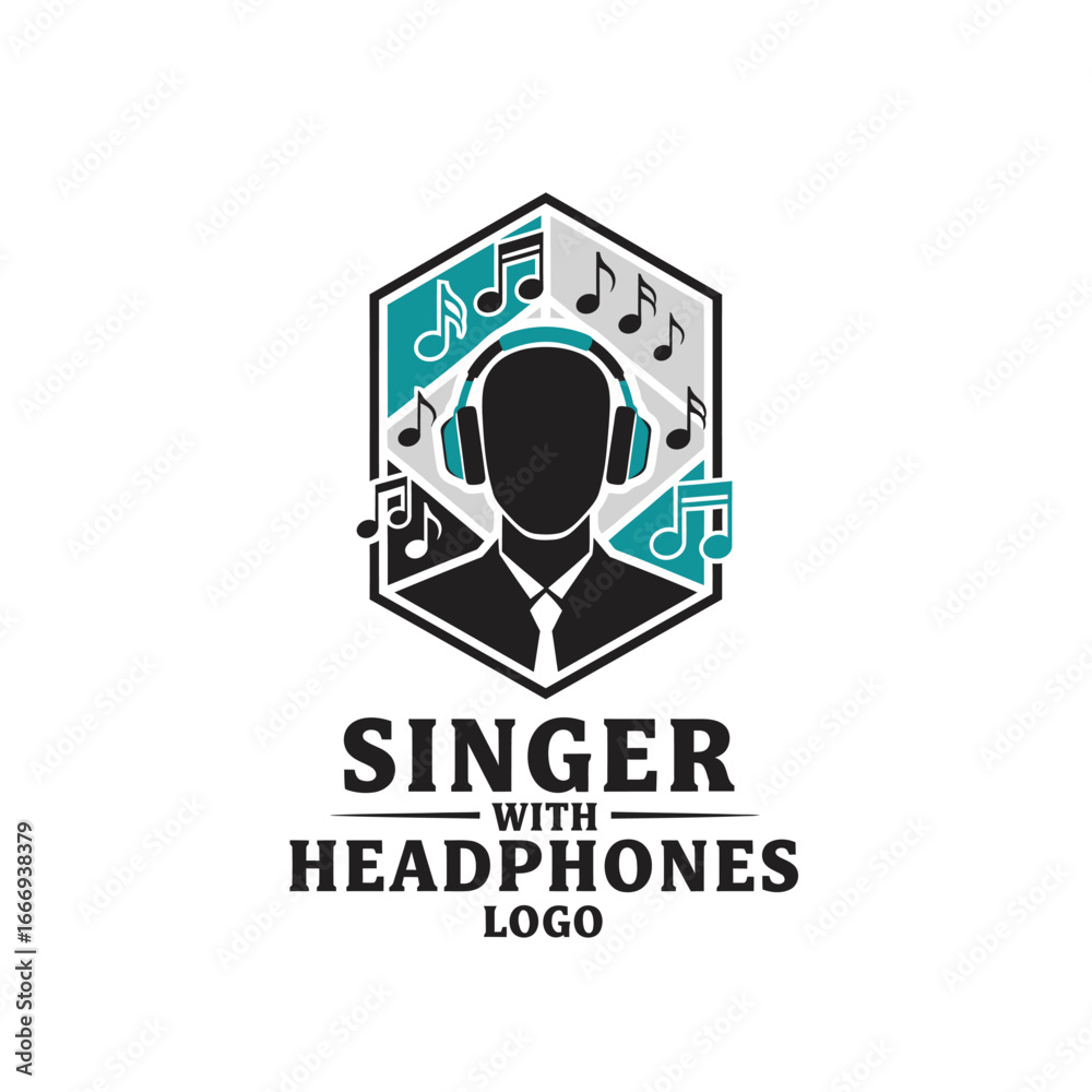 Obraz premium Modern logo design for a singer, featuring headphones and musical notes.