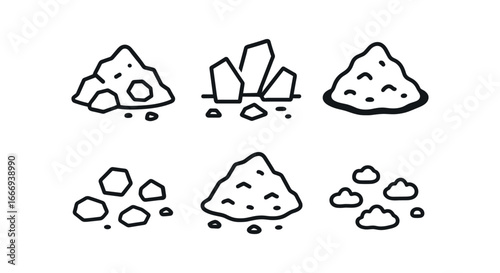 vector outline icons sinkhole (debris pile): rubble mound broken pieces shadow smear highlight rim rock fragments soil clumps.
