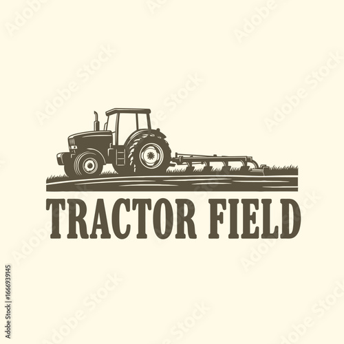 A classic logo design featuring a tractor in a field.