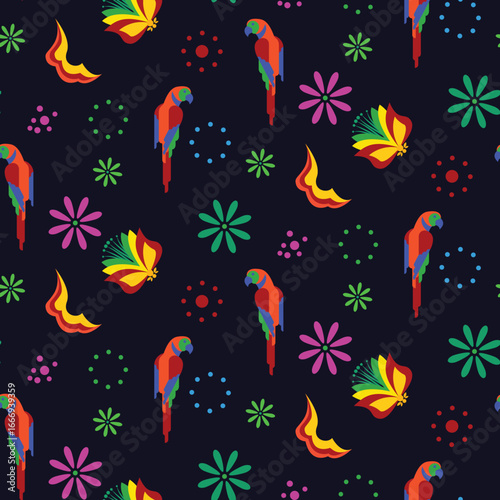 Canvas Print Folk floral with birds pattern design for Hispanic Heritage month, Cinco de Mayo, Mexican fiesta celebration