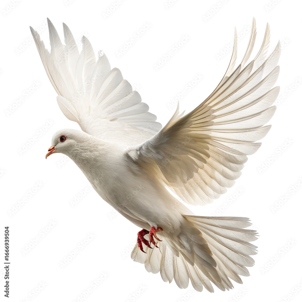 Obraz premium White Dove in Flight Full Body, Isolated on Transparent Background, Peace Symbol, Bird Photography, Dove, Bird, Peace