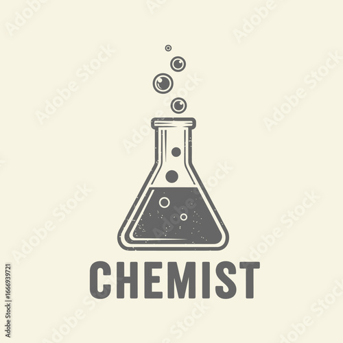 A vintage-style logo featuring an Erlenmeyer flask with bubbles, perfect for a chemist or science-related business.