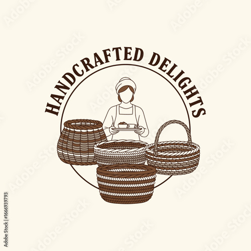 Artisan bakery logo featuring a woman and baskets.