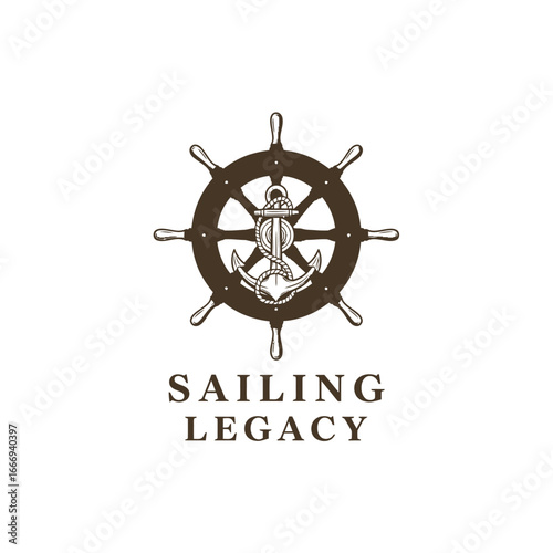 A classic nautical logo featuring an anchor and ship's wheel.