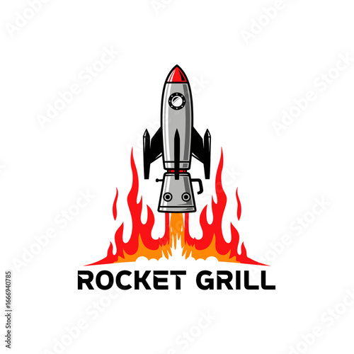 A vibrant logo featuring a rocket soaring through flames, symbolizing a fast and exciting culinary experience.