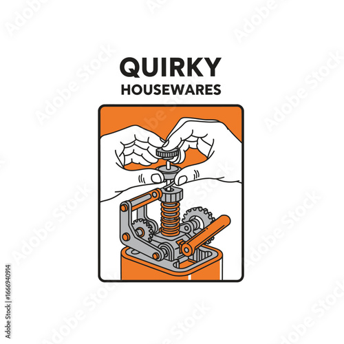 Illustration showing assembly of a quirky houseware device.