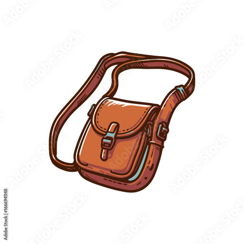 A stylish brown leather crossbody bag with a long strap, displayed against a simple background