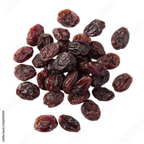 Collection of dried raisins isolated on transparent background  
