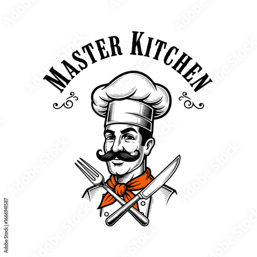 A vintage-style logo featuring a chef with crossed utensils.
