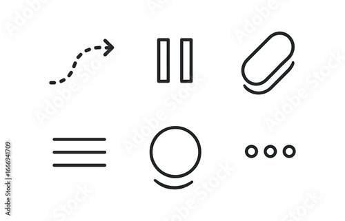 vector outline icons reluctance (dotted line): dotted path pause breaks shadow smear highlight rim line segments dot markers.