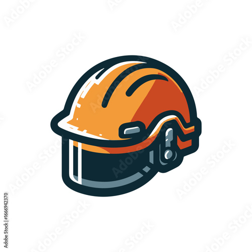 Bright orange construction helmet with visor, symbolizing safety in a work environment